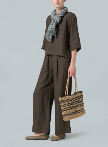 Linen Wide Sleeves V-Neckline Blouse Set