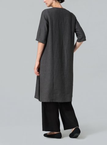 Dark Gray Linen Tunic with Vintage Mandarin Knot Set