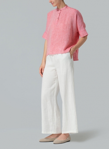 Two Tone Red Linen Mandarin Collar Boxy Shirt
