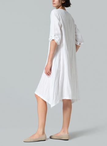 White Linen Flare Midi Dress