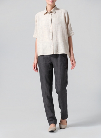 Jacquard Oat Stripe Linen Boxy Sleeves Shirt