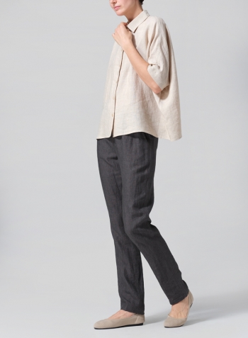 Jacquard Oat Stripe Linen Boxy Sleeves Shirt