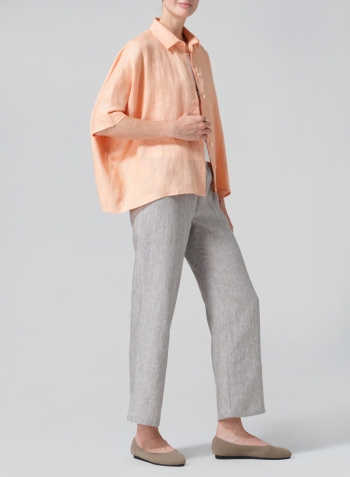 Pale Orange Linen Boxy Sleeves Shirt Set