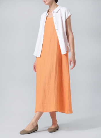 White Linen Collared Neckline Cap Sleeves Top Set