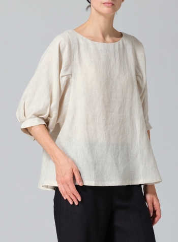 Oat Linen Pleated Sleeve Top