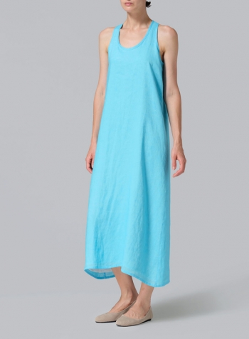 Light Sky Blue Linen Layering A-line Maxi Dress