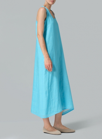 Light Sky Blue Linen Layering A-line Maxi Dress