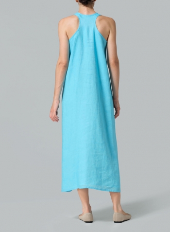 Light Sky Blue Linen Layering A-line Maxi Dress