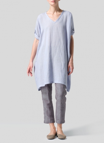 Light Pale Blue Linen Wide A-line Tunic