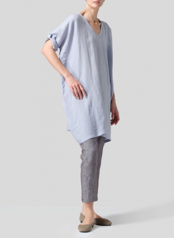 Light Pale Blue Linen Wide A-line Tunic