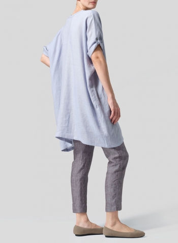 Light Pale Blue Linen Wide A-line Tunic