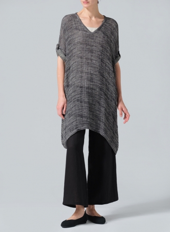 Charcoal Blend Stripe Lightweight Linen Wide A-line Tunic