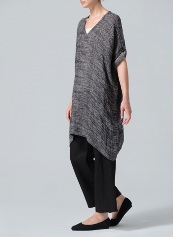 Charcoal Blend Stripe Lightweight Linen Wide A-line Tunic