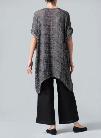 Charcoal Blend Stripe Lightweight Linen Wide A-line Tunic