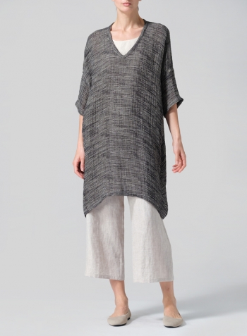 Charcoal Blend Stripe Lightweight Linen Wide A-line Tunic Set