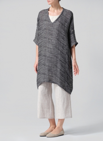 Charcoal Blend Stripe Lightweight Linen Wide A-line Tunic Set
