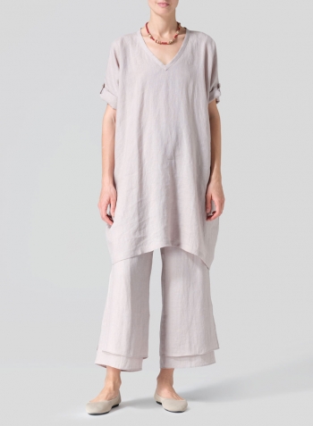 Sand Beige Linen Wide A-line Tunic Set
