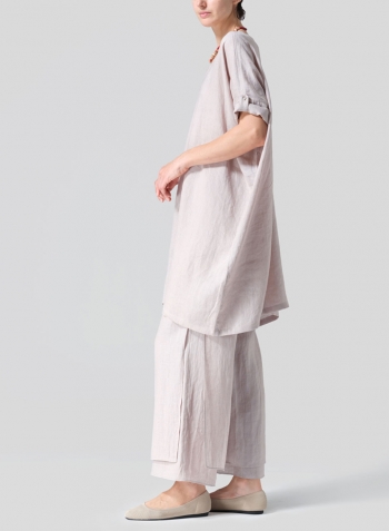 Sand Beige Linen Wide A-line Tunic Set