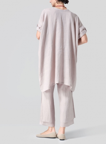 Sand Beige Linen Wide A-line Tunic Set