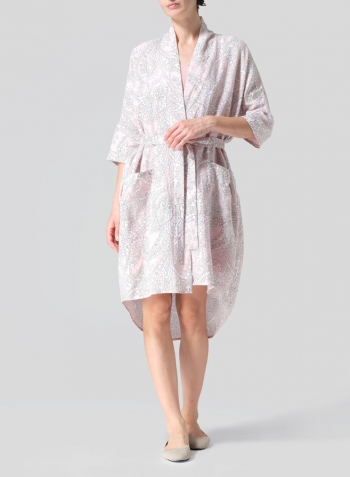 Pink Paisley Waves Linen Kimono Home Wear Set