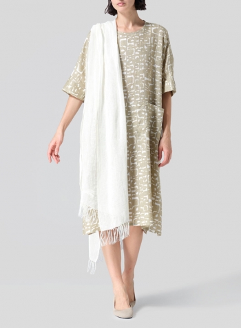 Khaki Print Linen Oversized Dolman Sleeve Dress Set