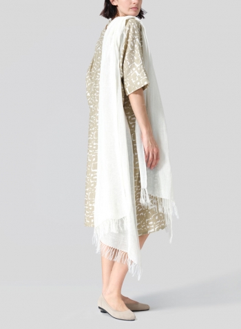 Khaki Print Linen Oversized Dolman Sleeve Dress Set