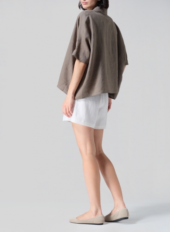 Jacquard Olive Stripe Linen Boxy Sleeves Shirt Set