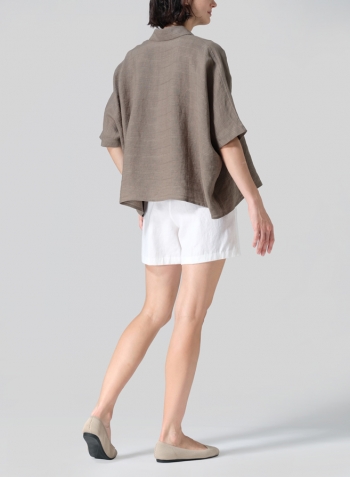 Jacquard Olive Stripe Linen Boxy Sleeves Shirt Set