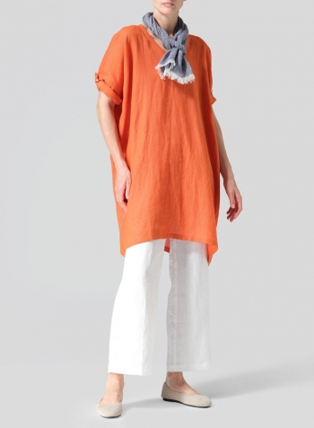 Orange Lightweight Linen Wide A-line Tunic Set