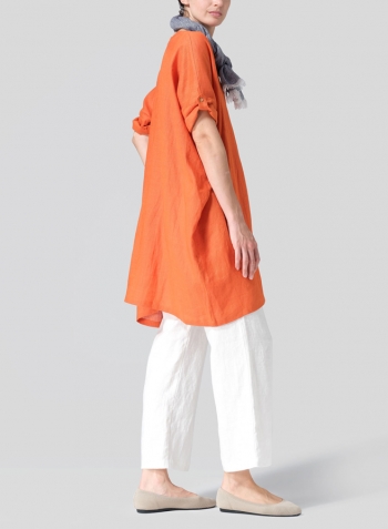 Orange Lightweight Linen Wide A-line Tunic Set