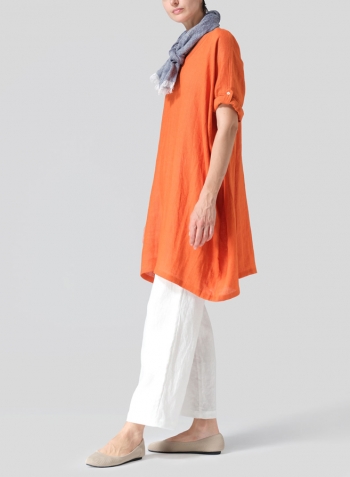Orange Lightweight Linen Wide A-line Tunic Set