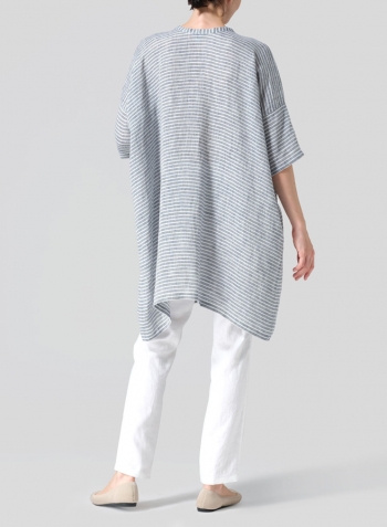 Blue White Weave Linen Wide A-line Tunic