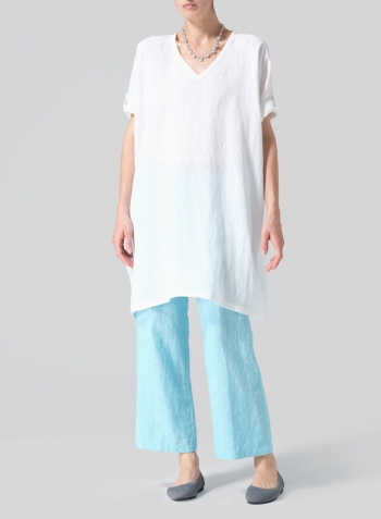White Linen Wide A-line Tunic Set