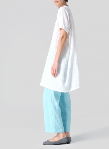 White Linen Wide A-line Tunic Set