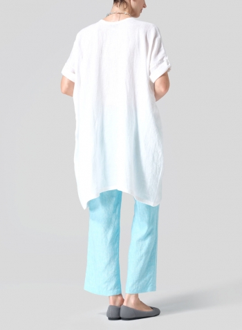 White Linen Wide A-line Tunic Set