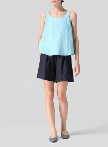 Aqua Blue Linen Thin Strap Cami Set