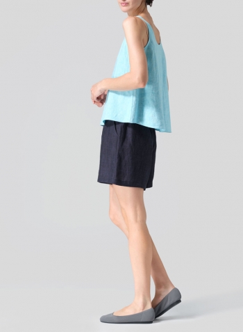 Aqua Blue Linen Thin Strap Cami Set