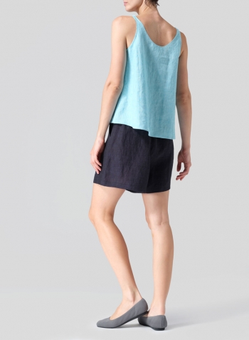 Aqua Blue Linen Thin Strap Cami Set