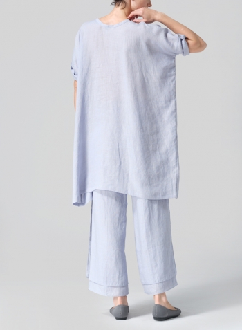 Light Pale Blue Linen Wide A-line Tunic Set