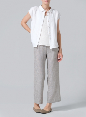 White Linen Collared Neckline Cap Sleeves Top