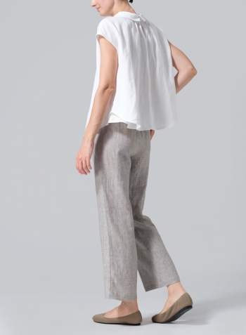 White Linen Collared Neckline Cap Sleeves Top