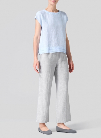 Powder Blue Linen Boxy Cap Sleeves Cropped Top
