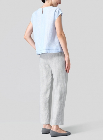 Powder Blue Linen Boxy Cap Sleeves Cropped Top