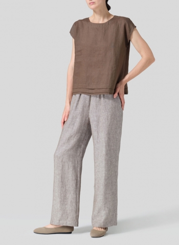 Dark Olive Linen Boxy Cap Sleeves Cropped Top