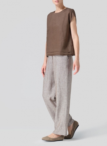 Dark Olive Linen Boxy Cap Sleeves Cropped Top