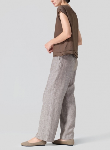 Dark Olive Linen Boxy Cap Sleeves Cropped Top
