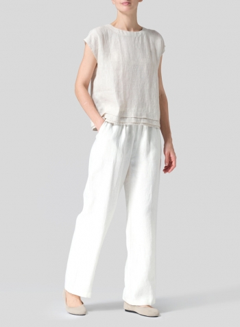 Oat Linen Boxy Cap Sleeves Cropped Top