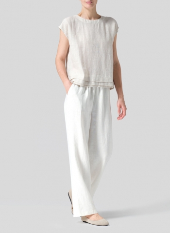 Oat Linen Boxy Cap Sleeves Cropped Top