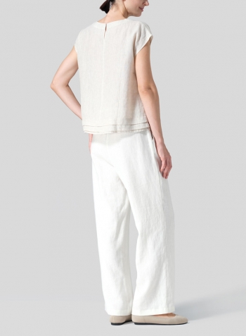 Oat Linen Boxy Cap Sleeves Cropped Top
