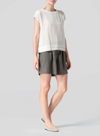 Oat Linen Boxy Cap Sleeves Cropped Top Set